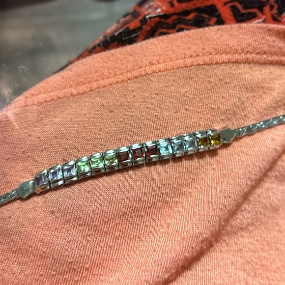 Ladies sterling silver 7” L(5) beautiful color gemstones square, tennis bracelet - Picture 6 of 7